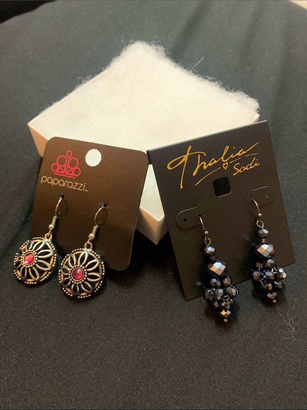 Paparazzi Pink Drop Earrings and Thalia Sodi Dark Blue Beaded Drop Earrings
